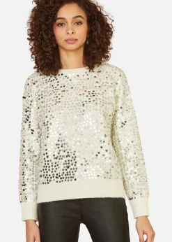 Mela Ivory All Over Sequin Relaxed Fit Jumper