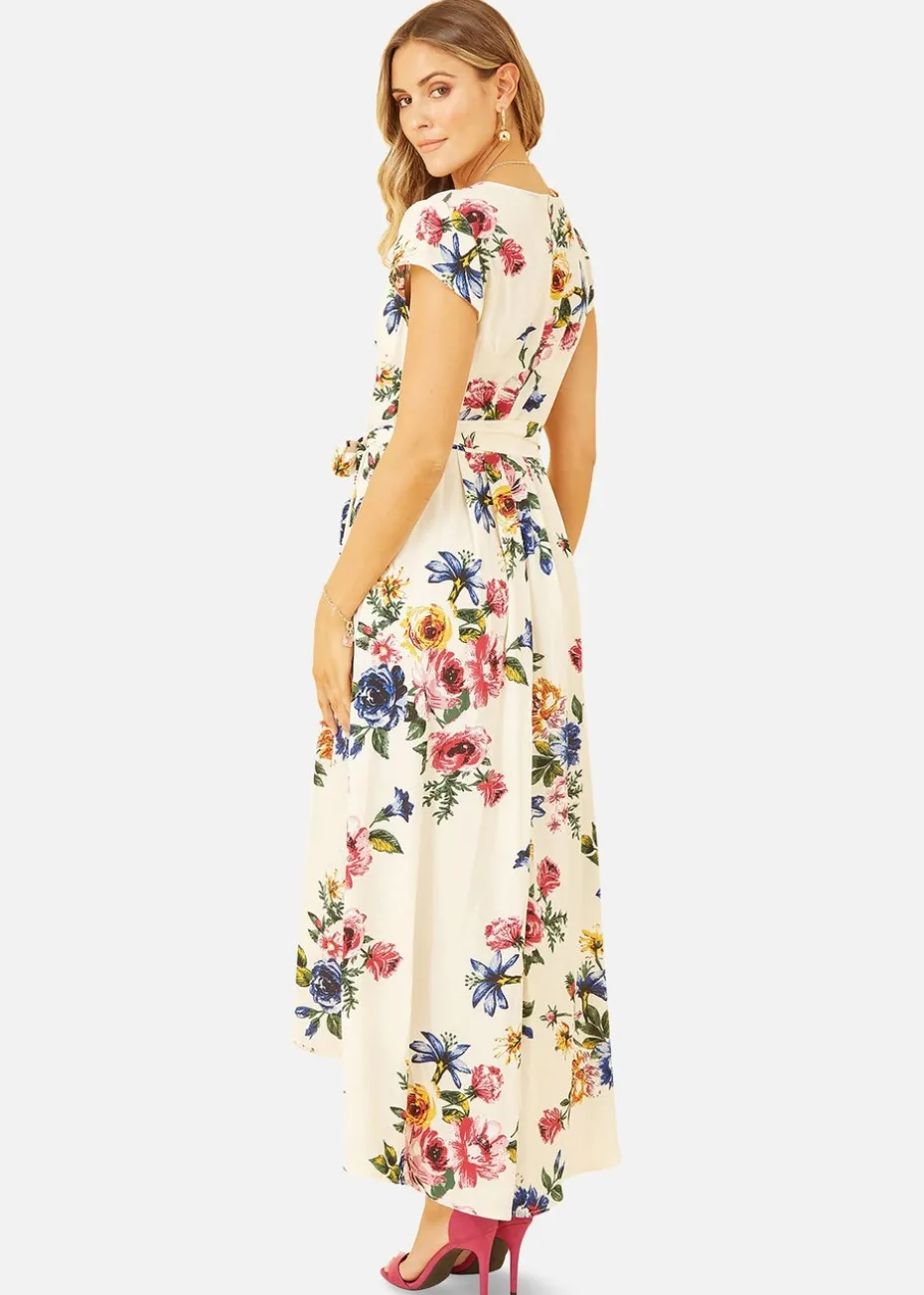 Mela Ivory Floral Wrap Dip Hem Dress