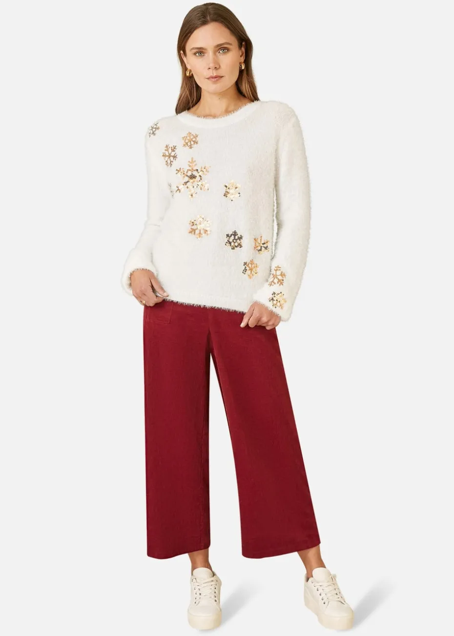Mela Ivory Sequin Snowflake Fluffy Jumper