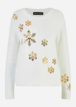 Mela Ivory Sequin Snowflake Fluffy Jumper