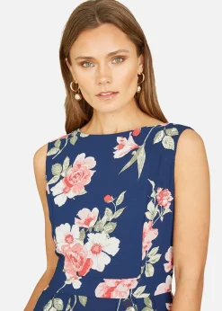 Mela Navy Floral Skater Dress With Scoop Back