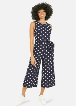 Mela Navy Polka Dot Culotte Jumpsuit