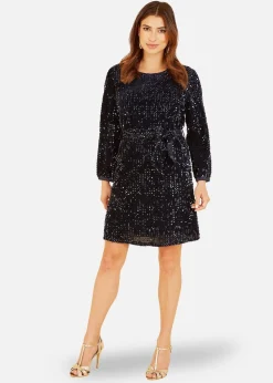 Mela Navy Sequin Smock Dress