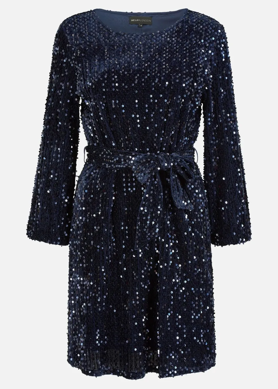 Mela Navy Sequin Smock Dress