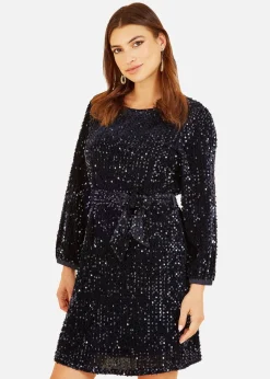Mela Navy Sequin Smock Dress