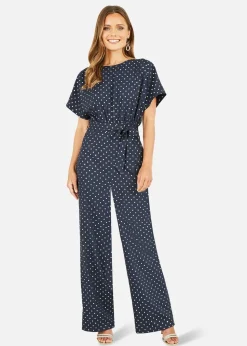 Mela Navy Spot Batwing Jumpsuit