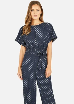 Mela Navy Spot Batwing Jumpsuit