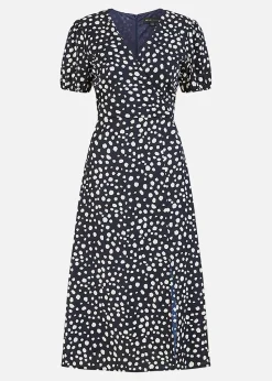 Mela Navy Spot Midi Tea Dress