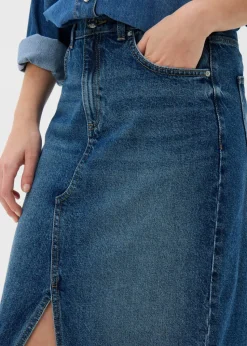 Mid Wash Denim Midi Skirt