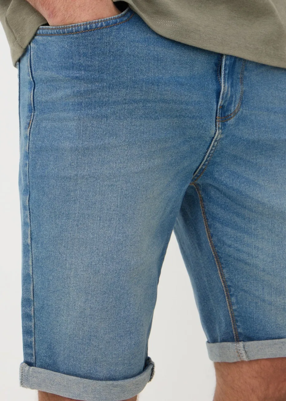 Mid Wash Denim Stretch Shorts