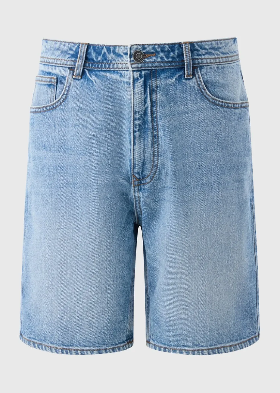 Mid Wash Loose Fit Denim Shorts