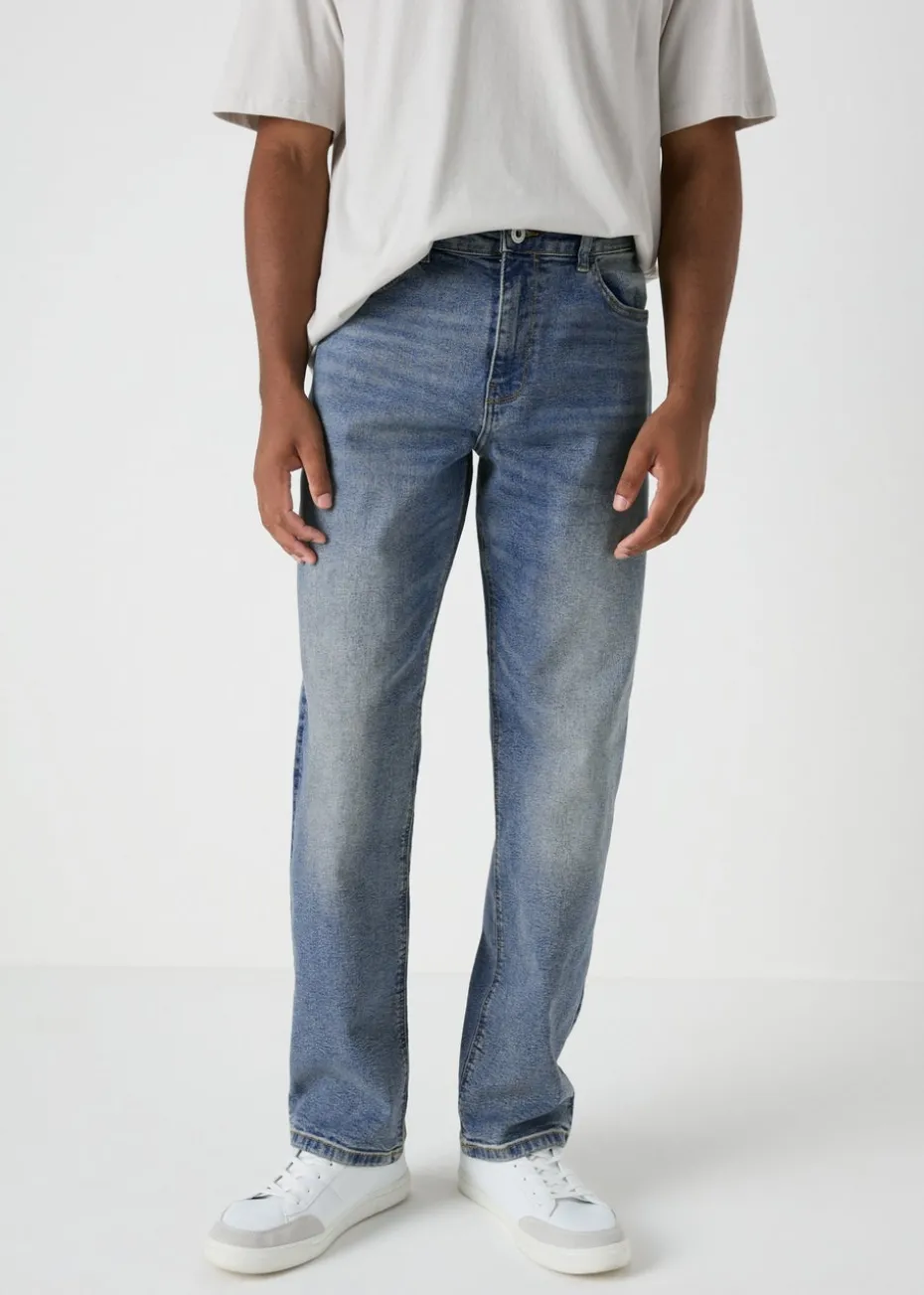 Mid Wash Straight Fit Jeans