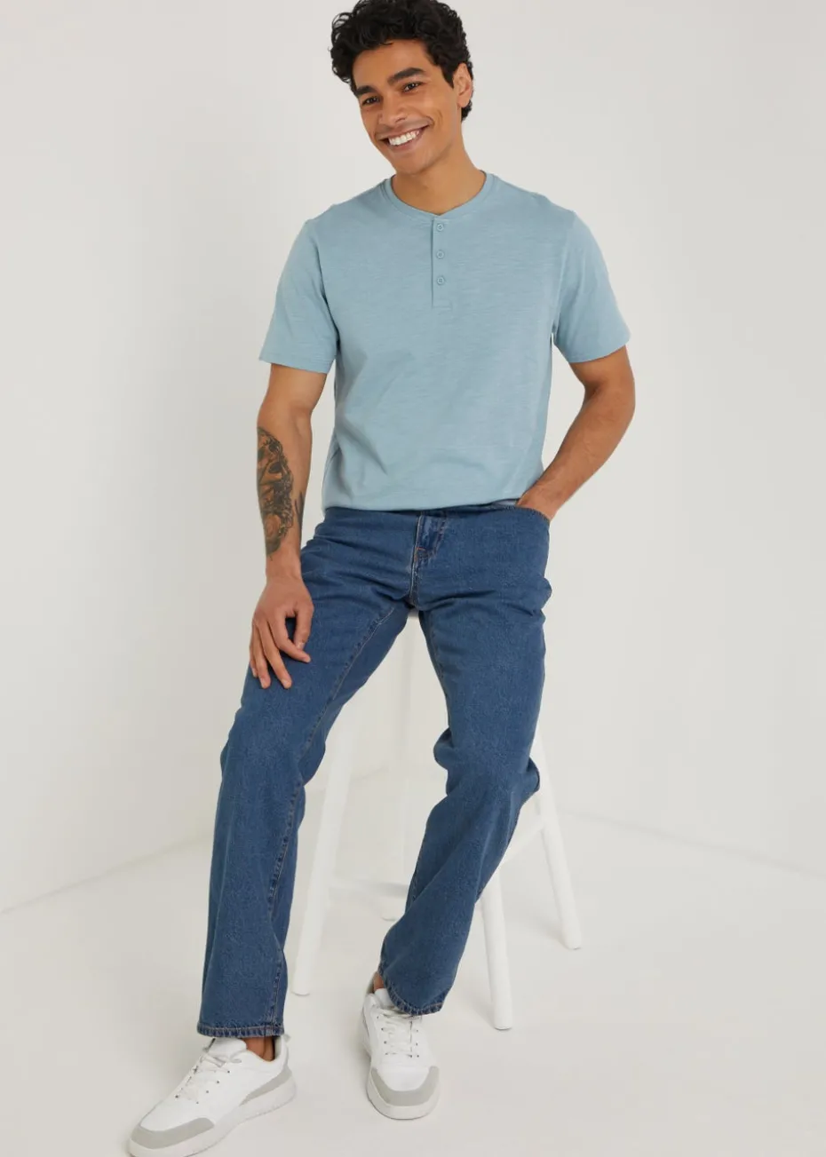 Mid Wash Straight Fit Rigid Jeans