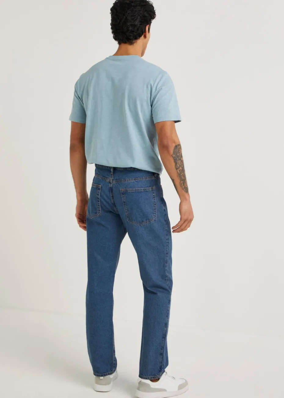 Mid Wash Straight Fit Rigid Jeans