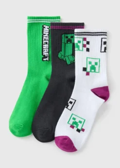 Minecraft 3 Pack Boys Multicolour Socks (Younger 9-Older 5.5)