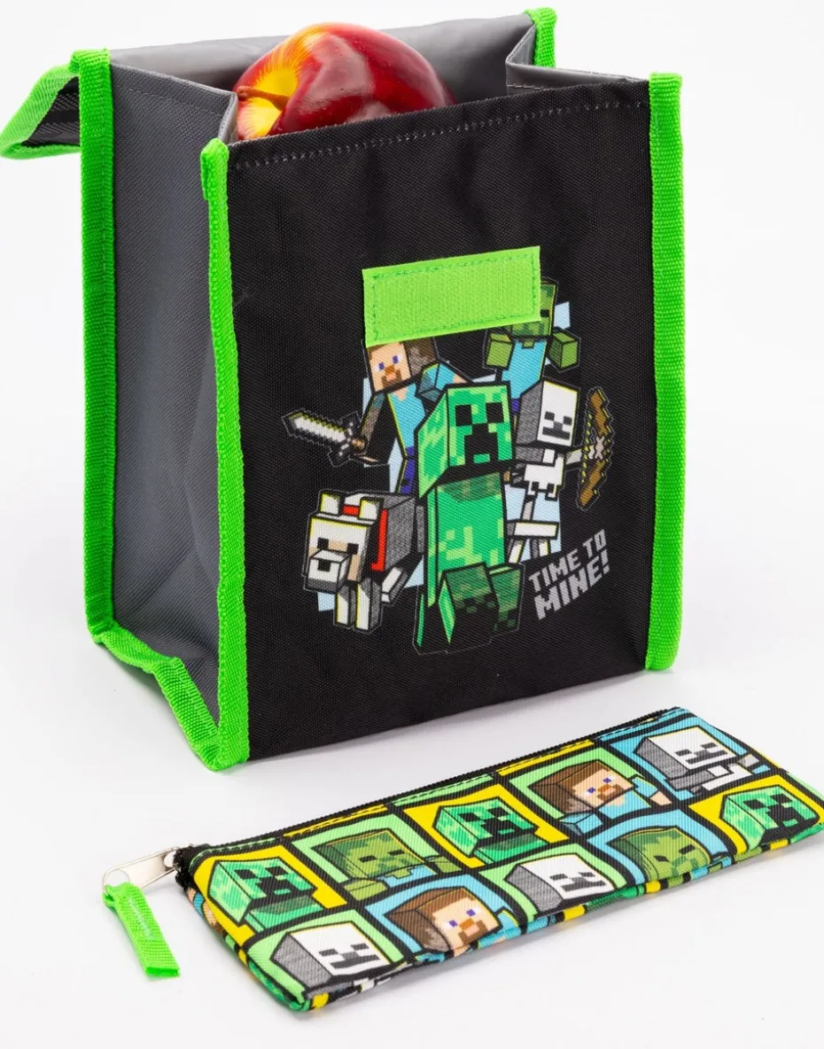 Minecraft Boys Black Printed 4 Piece Backpack Set