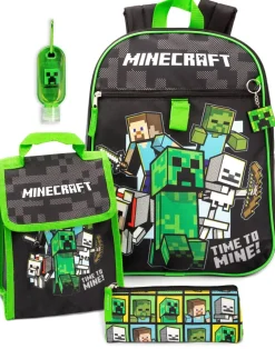 Minecraft Boys Black Printed 4 Piece Backpack Set