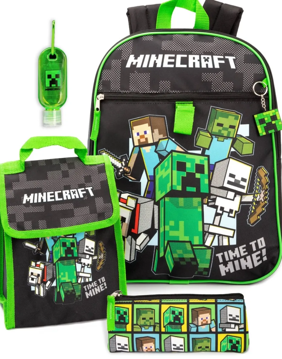 Minecraft Boys Black Printed 4 Piece Backpack Set