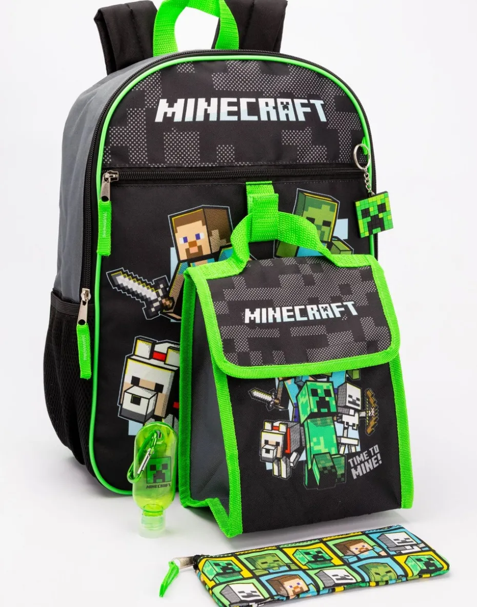 Minecraft Boys Black Printed 4 Piece Backpack Set