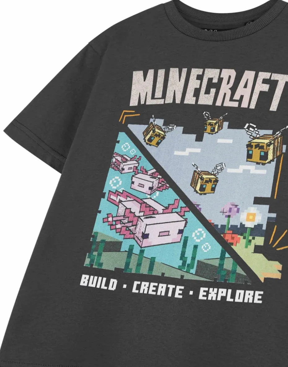 Minecraft Kids Grey Build Create Explore T-Shirt (3-14 Years)