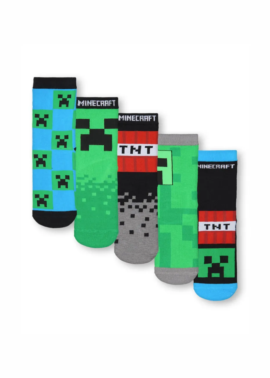 Minecraft Kids Multicoloured Character Calf Socks Set of 5 (9 Younger - 6.5 Older)