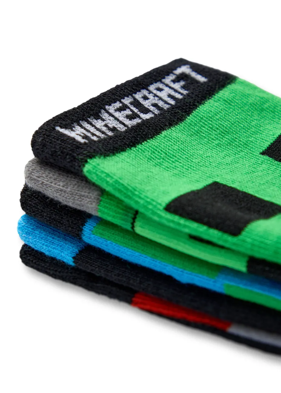 Minecraft Kids Multicoloured Character Calf Socks Set of 5 (9 Younger - 6.5 Older)