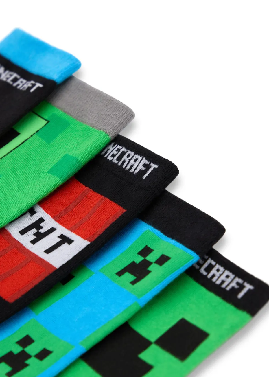 Minecraft Kids Multicoloured Character Calf Socks Set of 5 (9 Younger - 6.5 Older)