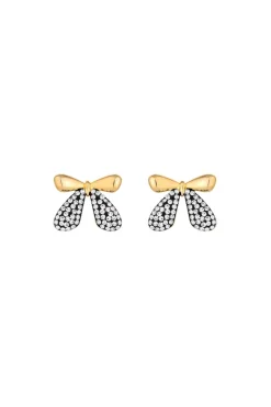 Mood Gold Black And Crystal Mini Bow Stud Earrings