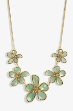 Mood Gold Crystal & Green Glass Flower Necklace