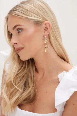 Mood Gold Mixed Flower Linear Drop Earrings