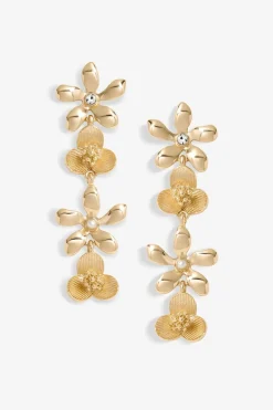 Mood Gold Mixed Flower Linear Drop Earrings