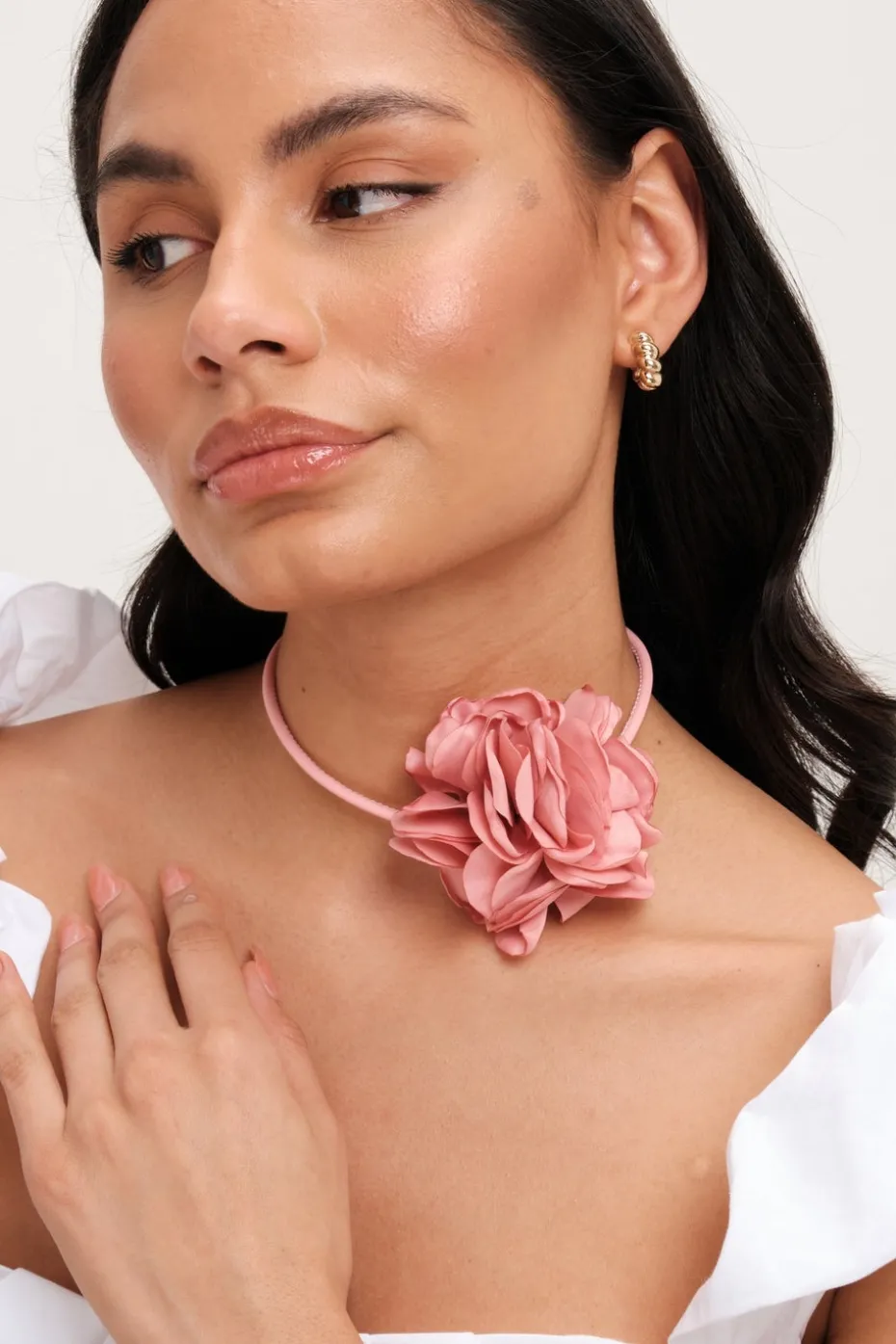 Mood Gold Pink Flower Corsage Necklace