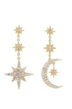 Mood Gold Plated Mix And Match Stars And Moon Drop Earrings