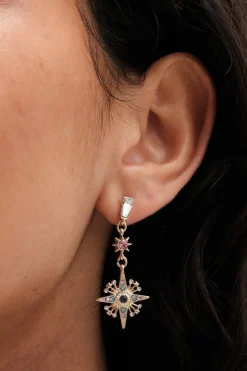 Mood Gold Plated Multi Coloured Celestial Drop Earrings