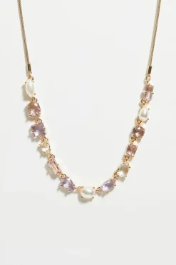 Mood Gold Romantic Crystal & Pearl Mixed Stone Allway Necklace