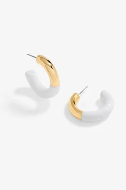 Mood Gold White Half Enamel Hoop Earrings