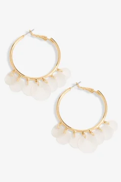 Mood Gold White Shell Charm Hoop Earrings