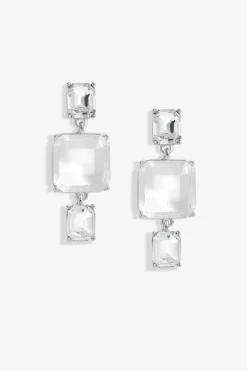 Mood Silver Crystal Facet Three Drop Earrings