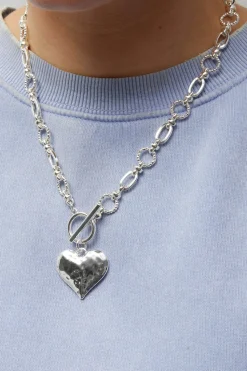 Mood Silver Molten Heart Ball Chain Long Pendant Necklace