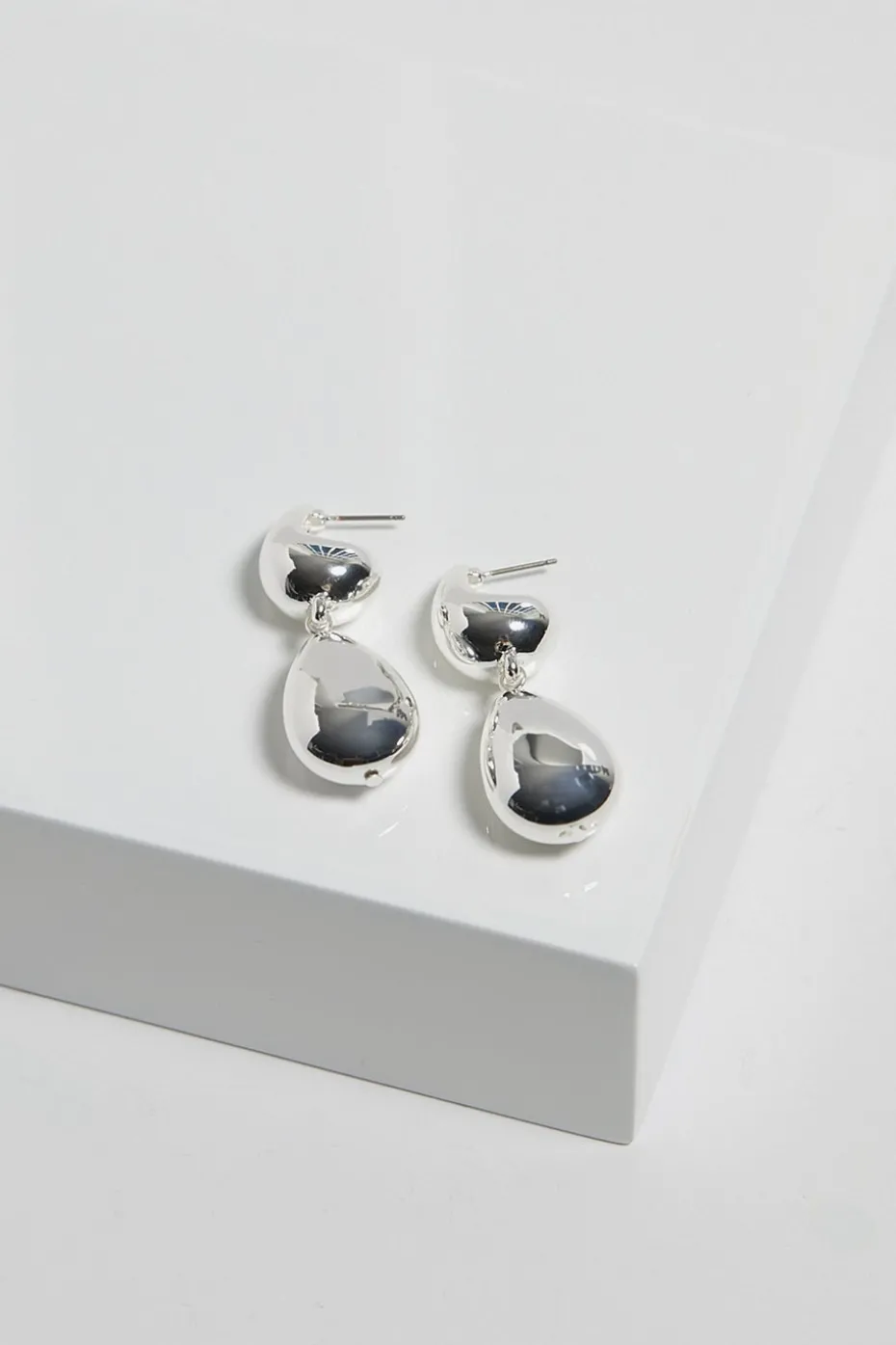 Mood Silver Polished Dome Orb Hoop Earrings