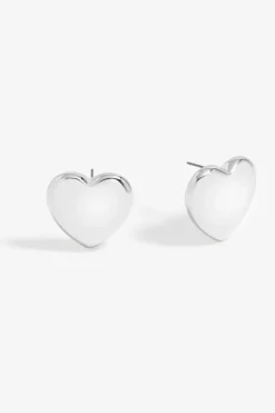 Mood Silver Polished Puffed Heart Stud Earrings
