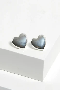 Mood Silver Polished Puffed Heart Stud Earrings