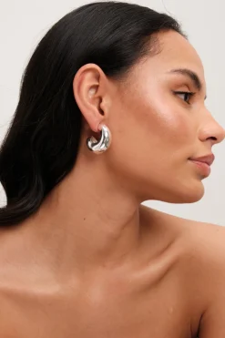 Mood Silver Polished Tapered Chubby Hoop Earrings