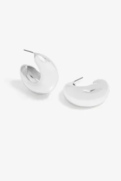 Mood Silver Polished Tapered Chubby Hoop Earrings