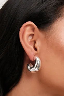 Mood Silver Polished Tapered Chubby Hoop Earrings