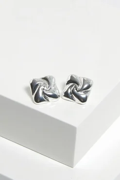 Mood Silver Polished Twist Statement Stud Earrings