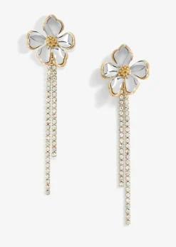 Mood Two Tone Flower Cupchain Drop Earrings