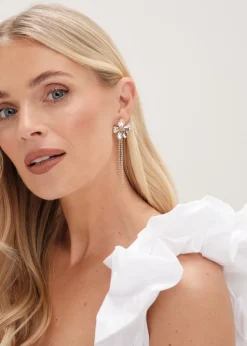 Mood Two Tone Flower Cupchain Drop Earrings