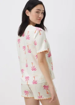 Multicolour Palm Tree Scallop Edge Pyjama Set