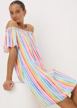 Multicoloured Rainbow Bardot Dress